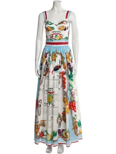 Pre-owned Dolce & Gabbana Printed Scalloped Accent Skirt Set W/ Tags In White