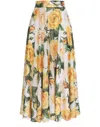 Dolce & Gabbana Sequined Midi Circle Skirt With Yellow Rose Print In Nude
