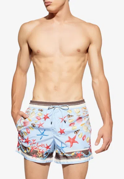 Dolce & Gabbana Printed Shells Swim Shorts In Multicolor