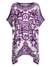 Dolce & Gabbana Kaftano In Twill Stampa Maiolica In Purple