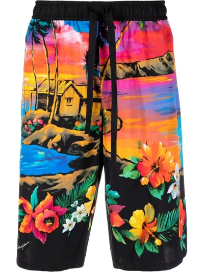 Dolce & Gabbana Graphic Floral Knee-length Shorts In Multicolour