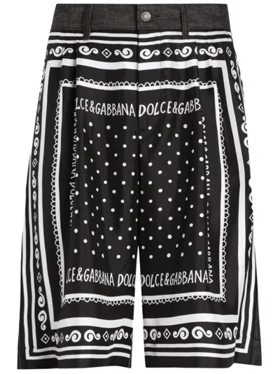 Dolce & Gabbana Printed Silk And Denim Shorts In Multi