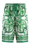 Dolce & Gabbana Maiolica Print Silk Bermuda In Green