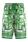 Dolce & Gabbana Maiolica Print Silk Bermuda In White