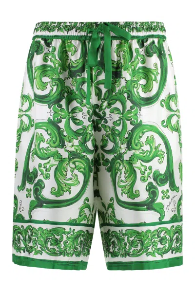 Dolce & Gabbana Printed Silk Bermuda Shorts In White
