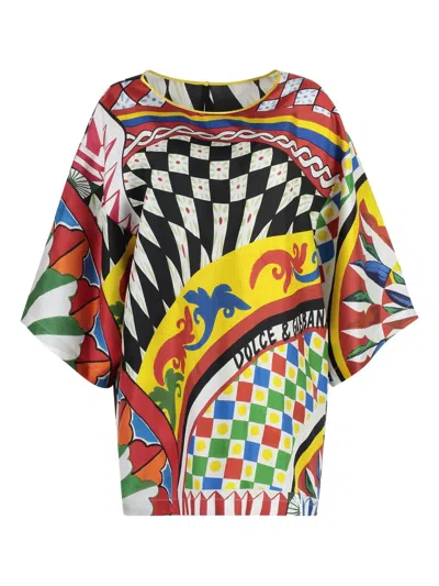 Dolce & Gabbana Silk Blouse Carretto Print In Multi