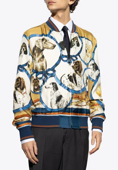 Dolce & Gabbana Printed Silk Bomber Jacket In Multi