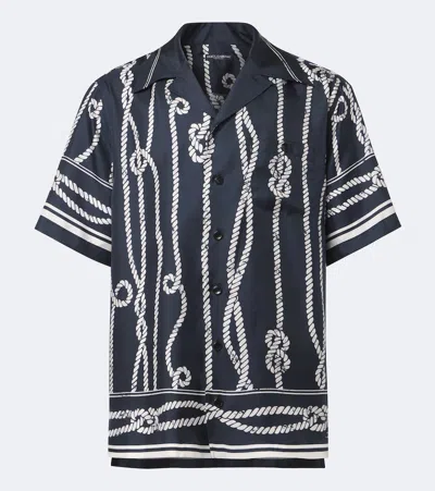 Dolce & Gabbana Marina Camp-collar Printed Silk-twill Shirt In Blue