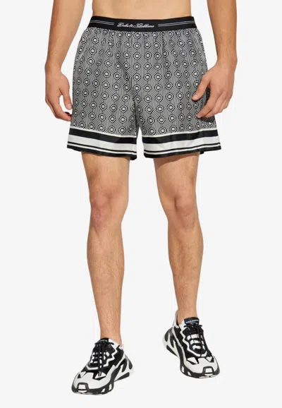 Dolce & Gabbana Printed Silk Boxer Shorts In Gray