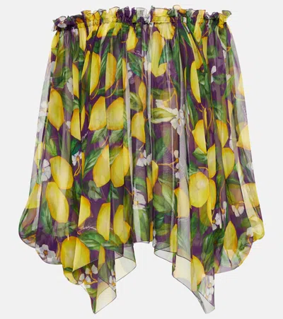 Dolce & Gabbana Printed Silk Chiffon Blouse In Limoni Fdo.viola