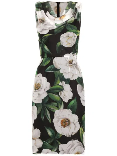 Dolce & Gabbana Black Gardenia-print Chiffon Midi Dress