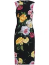 Dolce & Gabbana Longuette Dress With Floral Print Dresses Multicolor In Black