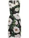 Dolce & Gabbana Gardenia Print Silk Chiffon Sheath Dress In Black