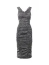 Dolce & Gabbana Off-the-shoulder Gathered Printed Silk-blend Midi Dress In Gray