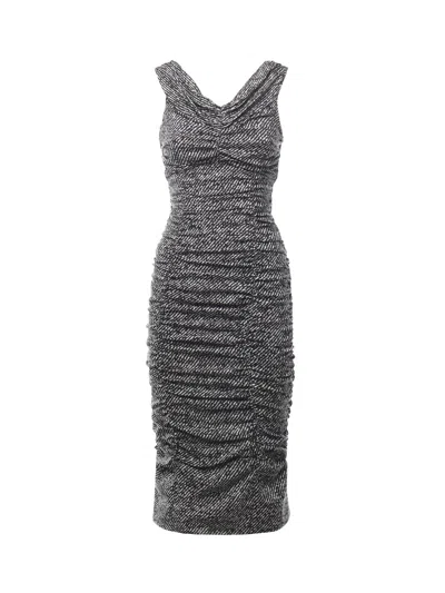 Dolce & Gabbana Printed Silk Dress In Gray
