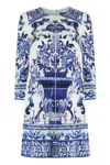 Dolce & Gabbana Majolica Printed Back Zipped Mini Dress In Tn Blu/bco