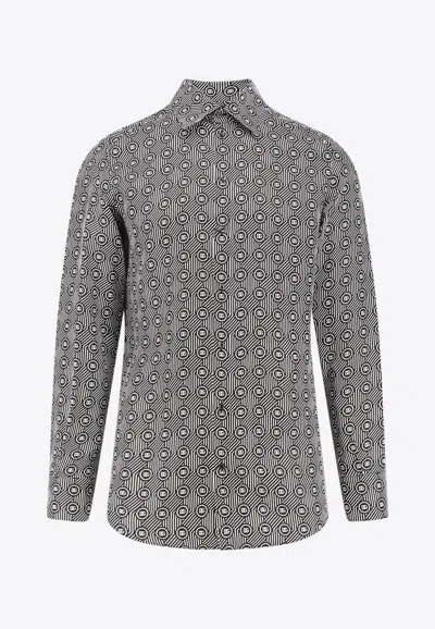 Dolce & Gabbana Printed Silk Martini Buttoned Shirt In Gray