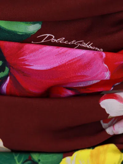 Dolce & Gabbana Printed Silk Midi Dress In Bordeaux