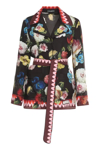 Dolce & Gabbana Belted Floral-print Silk-twill Shirt In Multi
