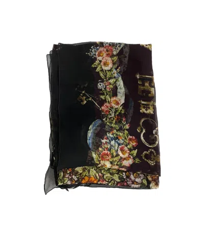 Dolce & Gabbana Printed Silk Scarf In Black