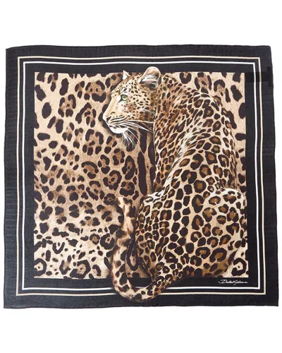 Dolce & Gabbana Printed Silk Scarf In Brown