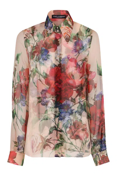 Dolce & Gabbana Printed Silk Shirt In Pink