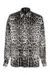 Dolce & Gabbana Grey Shirt With Leopard Print All-over And Logo Lettering In Animal Print