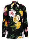 Dolce & Gabbana Multicolor Shirt With Oversize Pointed Collar And All-over Floral Motif In Silk Stretch Woman In Black