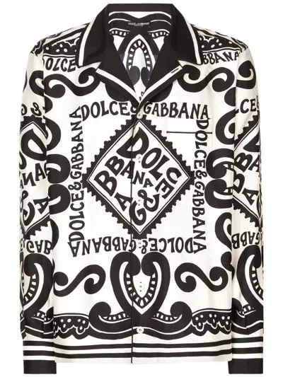 Dolce & Gabbana Printed Silk Shirt In White