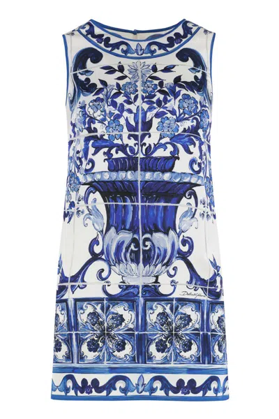 Dolce & Gabbana Printed Silk Top In Blue