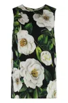 Dolce & Gabbana Black Floral Silk Top In Gardenia