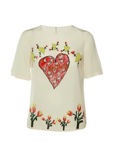 Pre-owned Dolce & Gabbana Printed Silk Top In Neutral