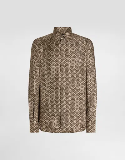 Dolce & Gabbana Printed Silk Twill Martini Shirt In Brown