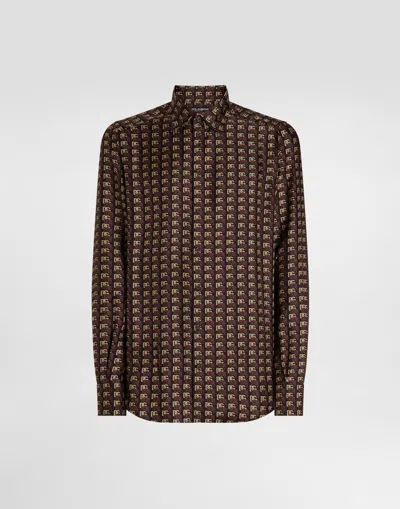 Dolce & Gabbana Printed Silk Twill Martini Shirt In Brown