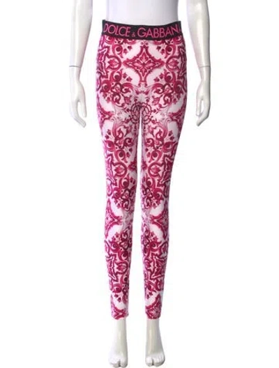 Pre-owned Dolce & Gabbana Printed Skinny Leg Pants In Pink
