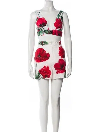 Pre-owned Dolce & Gabbana Printed Skirt Set In White