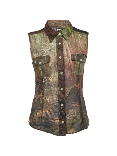Pre-owned Dolce & Gabbana Printed Sleeveless Top In Brown