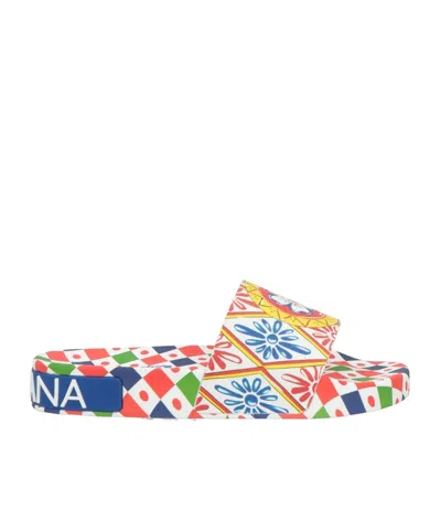 Dolce & Gabbana Printed Slides In White