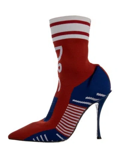 Pre-owned Dolce & Gabbana Printed Sock Boots In Red