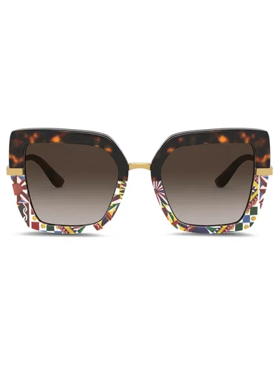 Dolce & Gabbana Printed Square-frame Sunglasses In Brown
