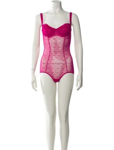 Pre-owned Dolce & Gabbana Printed Square Neckline Bodysuit In Pink