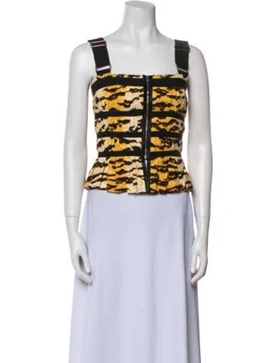 Pre-owned Dolce & Gabbana Printed Square Neckline Crop Top In Yellow