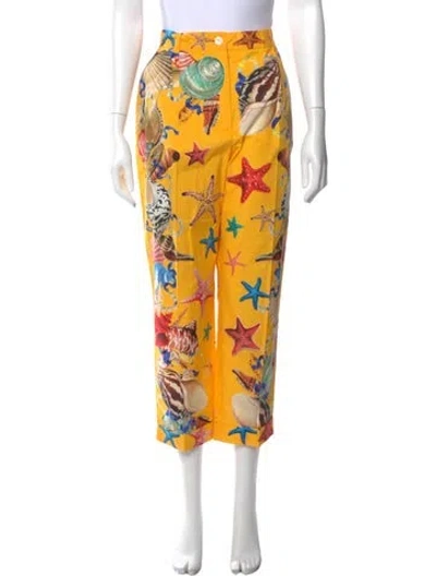 Pre-owned Dolce & Gabbana Printed Straight Leg Pants W/ Tags In Yellow