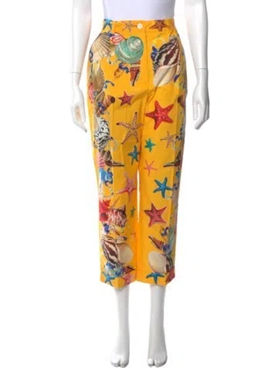 Pre-owned Dolce & Gabbana Printed Straight Leg Pants W/ Tags In Yellow