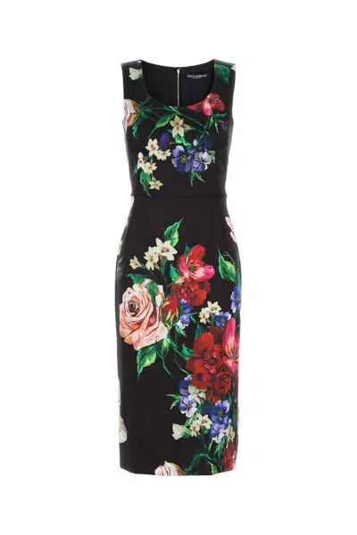 Dolce & Gabbana Floral Print Stretch Satin Dress In Bfioriantichifner