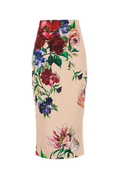 Dolce & Gabbana Printed Stretch Satin Skirt In Bfioriantichifnud