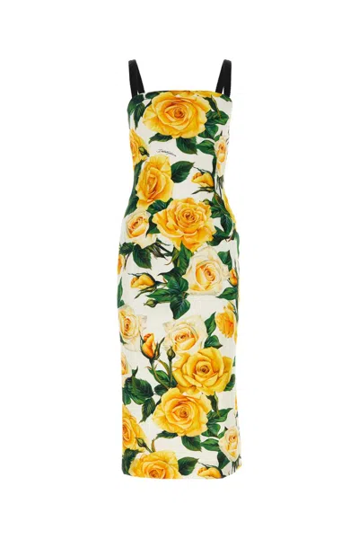 Dolce & Gabbana Rose-print Silk-blend Midi Dress In Multicolour