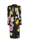 Dolce & Gabbana Calf-length Cady Shirt Dress With Peony And Rose Print In Peonie Rose Fdo Nero
