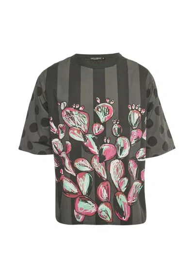 Pre-owned Dolce & Gabbana Printed Striped T-shirt In Gray