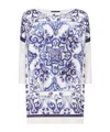 Dolce & Gabbana Silk Twill Crew-neck Pullover With Majolica Print In White